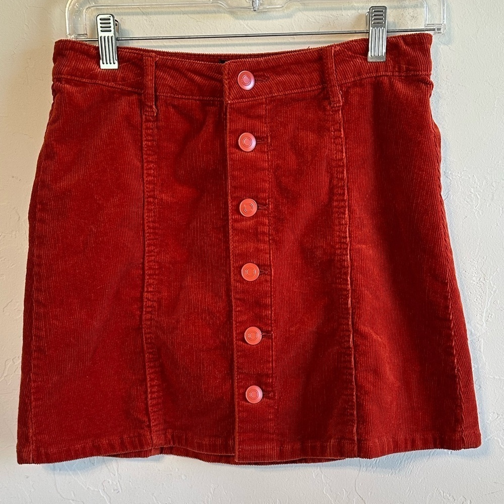 Chocolate USA Burnt Orange Corduroy Button-Front Retro Y2K Mini Skirt Sz S